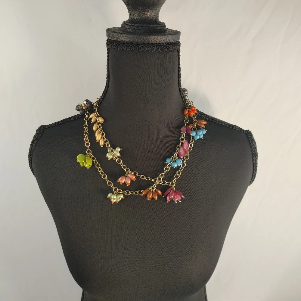 Boho Beaded Necklace Bundle Long Statement Pink Glass + Multicolor Charm